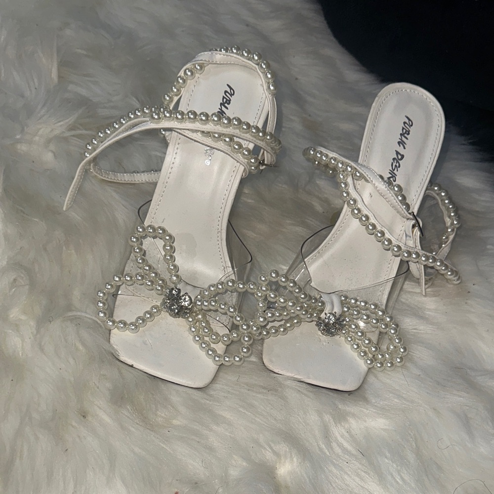 Elegant White Pearl-Embellished Women's Heels
